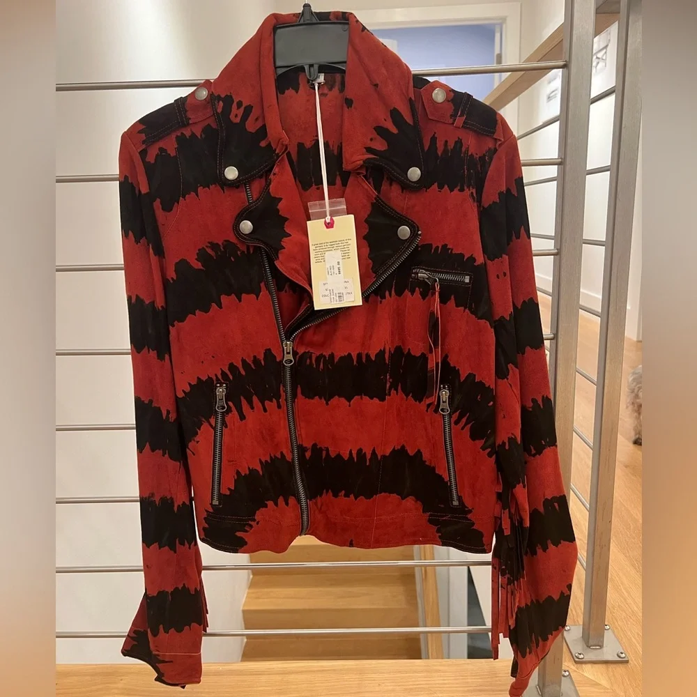 Rustic orange and black suede fringe jacket - Picture 2 of 6